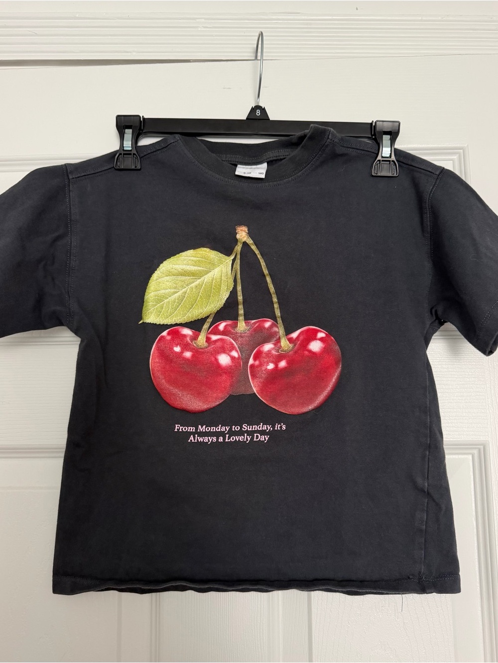 Zara Black Tee with Red Cherry Graphic